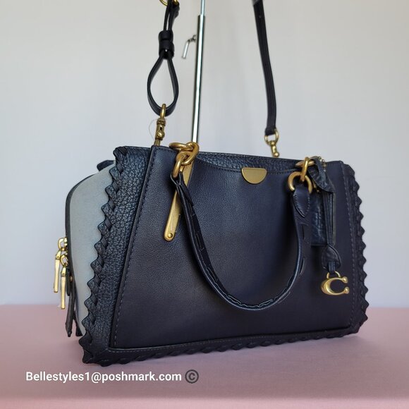 COACH Dreamer 27 Whipstitch Colorblocked Mixed Leather & Suede Satchel-Ink Multi - Picture 3 of 16